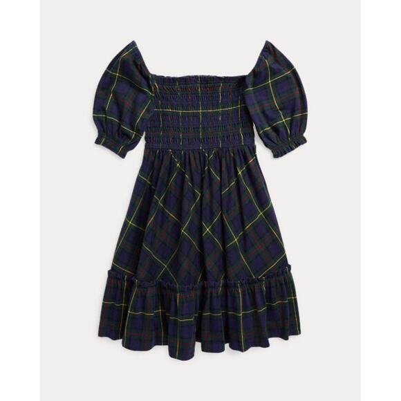 Ralph Lauren - Plaid Smocked Cotton Jersey Dress - Large (12/14) - Picture 1 of 6